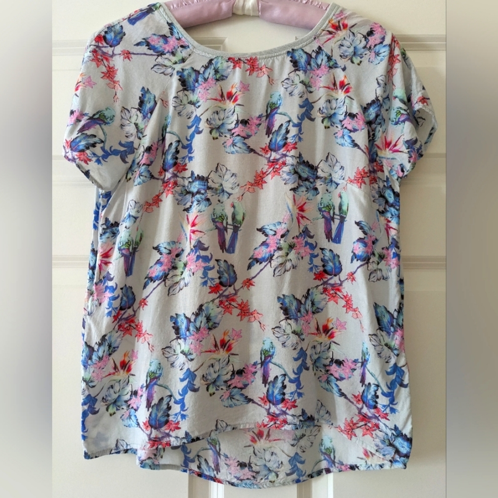 Oliver Bonas top parakeets floral lovebirds shirt US small UK10 Birds